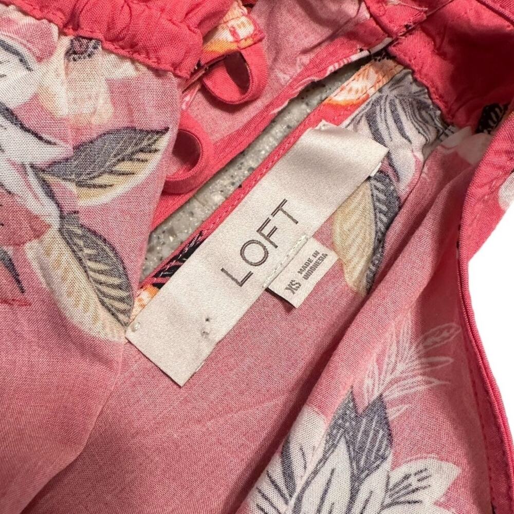 Loft Pink Floral Maxi Dress Tie Front Size XS High Neck - Picture 3 of 5
